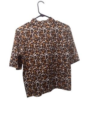 Anthropologie Brown Leopard Print Mock Neck Blouse (Bin 1-30)